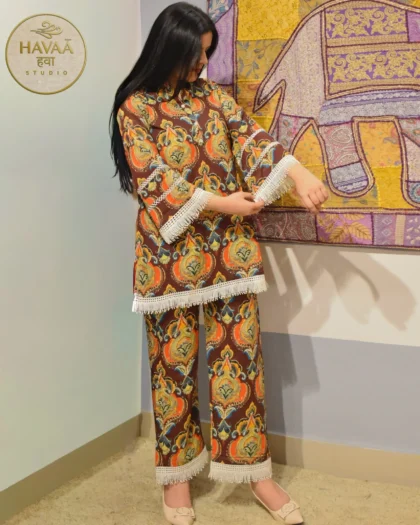 Printed Coord Set with Lace Detailing