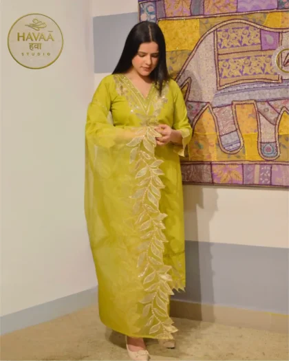 Lime Green Cutwork Straight Suit