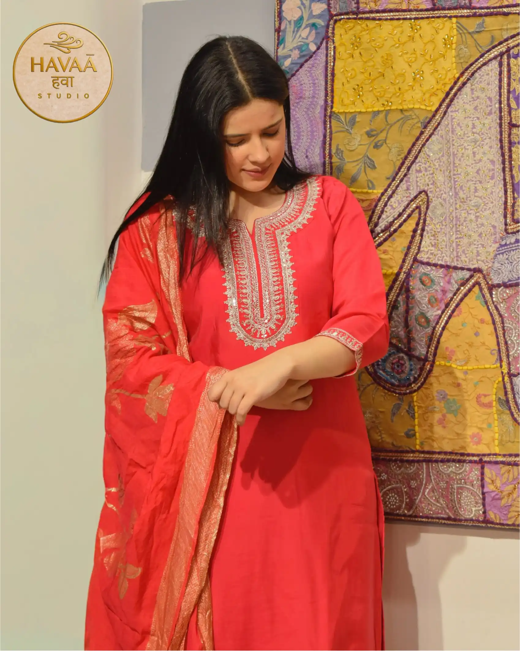 Magenta Pink Embroidered Straight Suit - Image 2