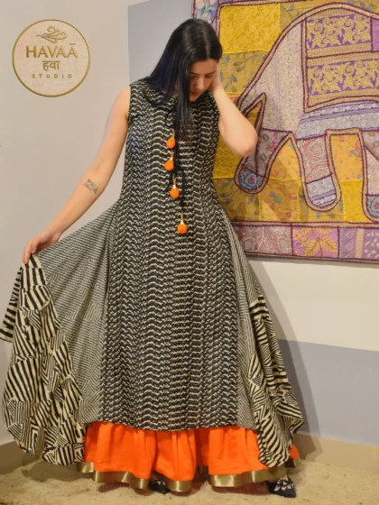 Black Panelled Fusion Gown