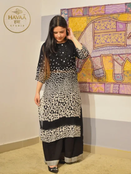 Premium Black & White Georgette Designer Co-ord Set