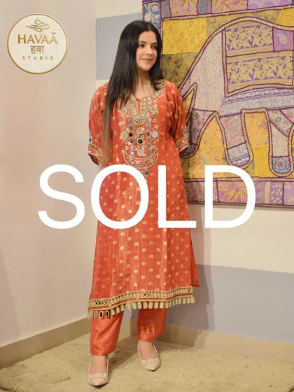 Rust Kaftan Style Mirror Work Co-ord Set